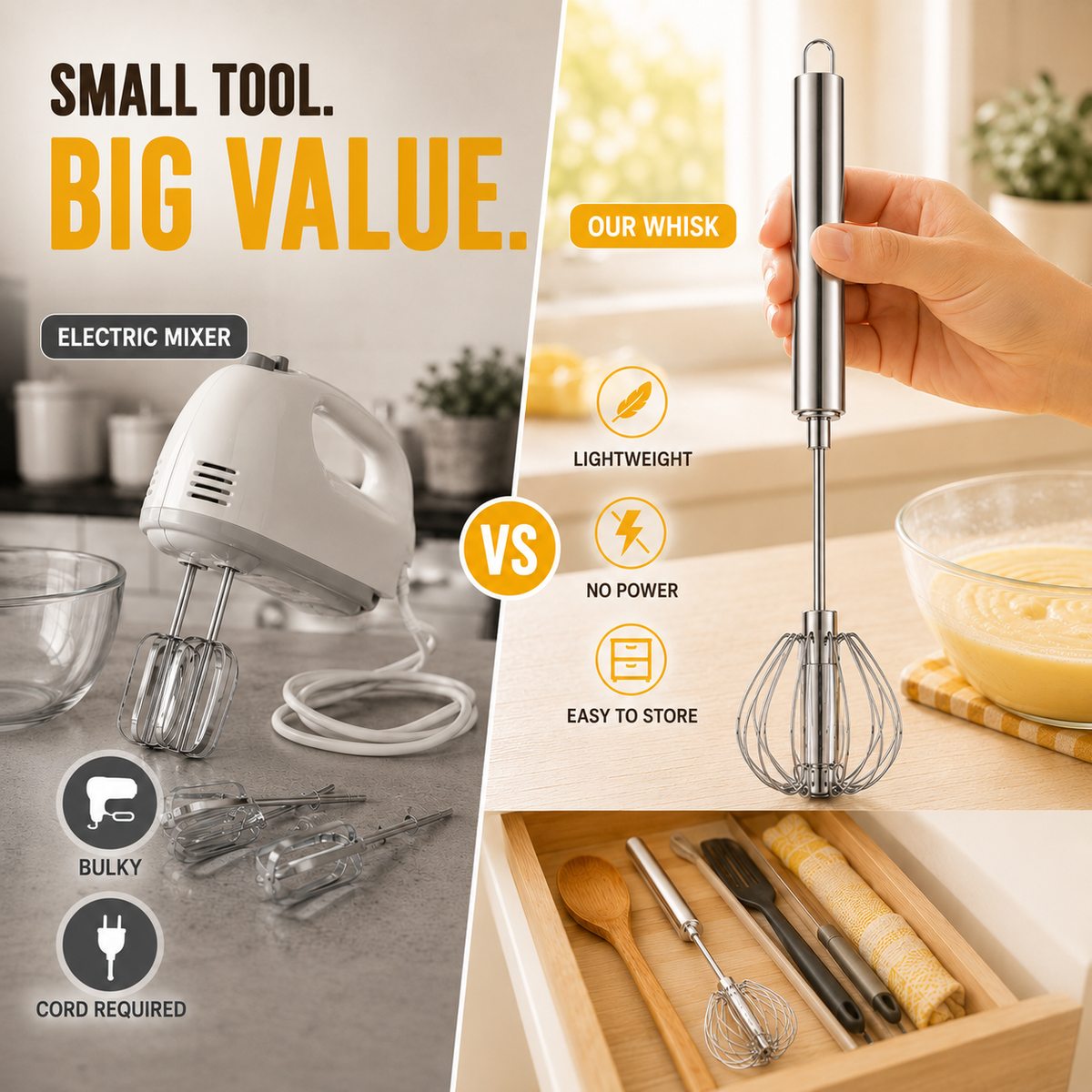 🔥LAST DAY 70% OFF ✨Stainless Steel Hand-Push Rotary Whisk