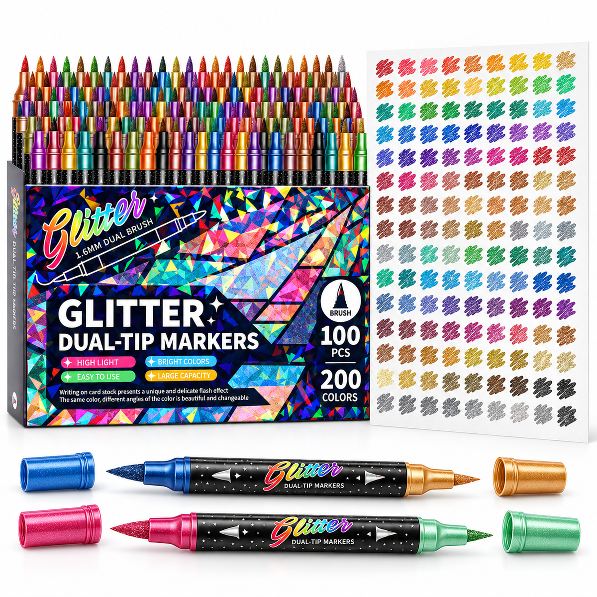 🔥LAST DAY 50% OFF ✨🎨Glitter Effect Brush Markers - Create Sparkling Artwork Easily(🌈24-96 Colors | Smooth No Clog | No Bleed Through📝)