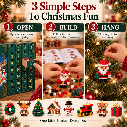Cookavelle® 24-Day Mini Christmas Ornament Advent Calendar | 24 unique festive buildable designs with hanging loops