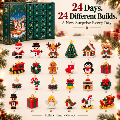 Cookavelle® 24-Day Mini Christmas Ornament Advent Calendar | 24 unique festive buildable designs with hanging loops