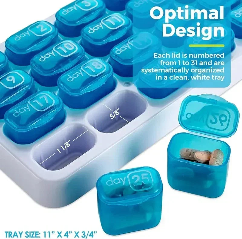 Cookavelle® Monthly Pill Organizer with Lid Travel Case for Vitamins & Medications