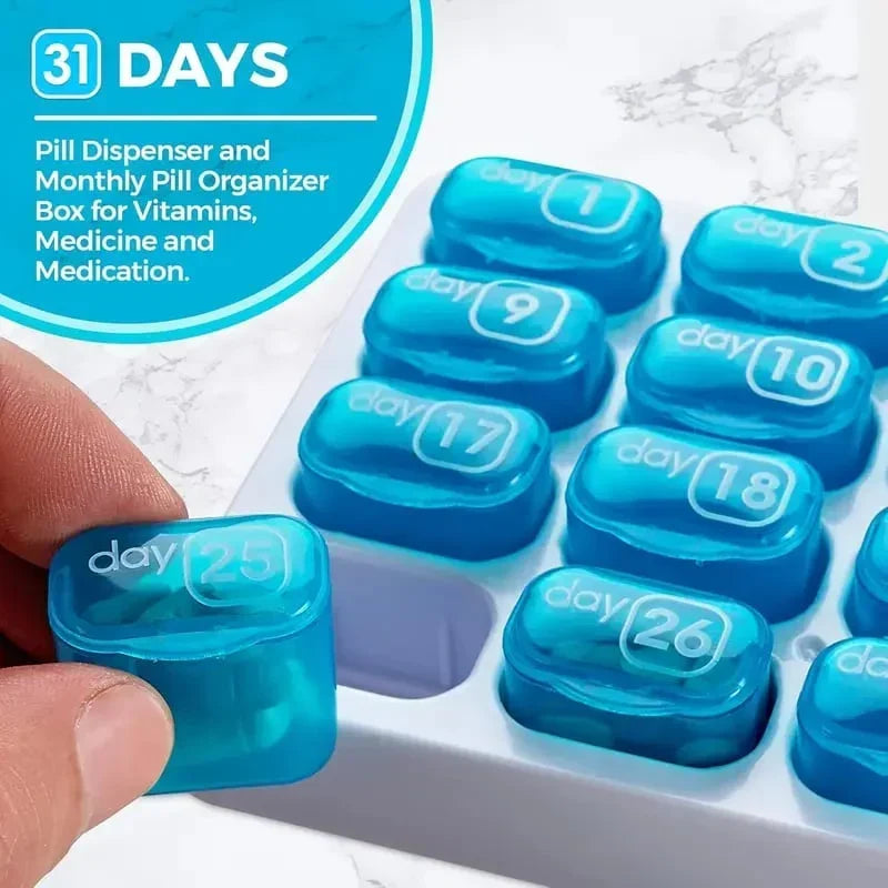 Cookavelle® Monthly Pill Organizer with Lid Travel Case for Vitamins & Medications