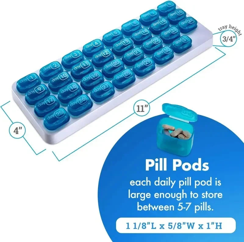 Cookavelle® Monthly Pill Organizer with Lid Travel Case for Vitamins & Medications