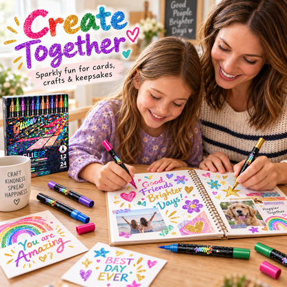 🔥LAST DAY 50% OFF ✨🎨Glitter Effect Brush Markers - Create Sparkling Artwork Easily(🌈24-96 Colors | Smooth No Clog | No Bleed Through📝)