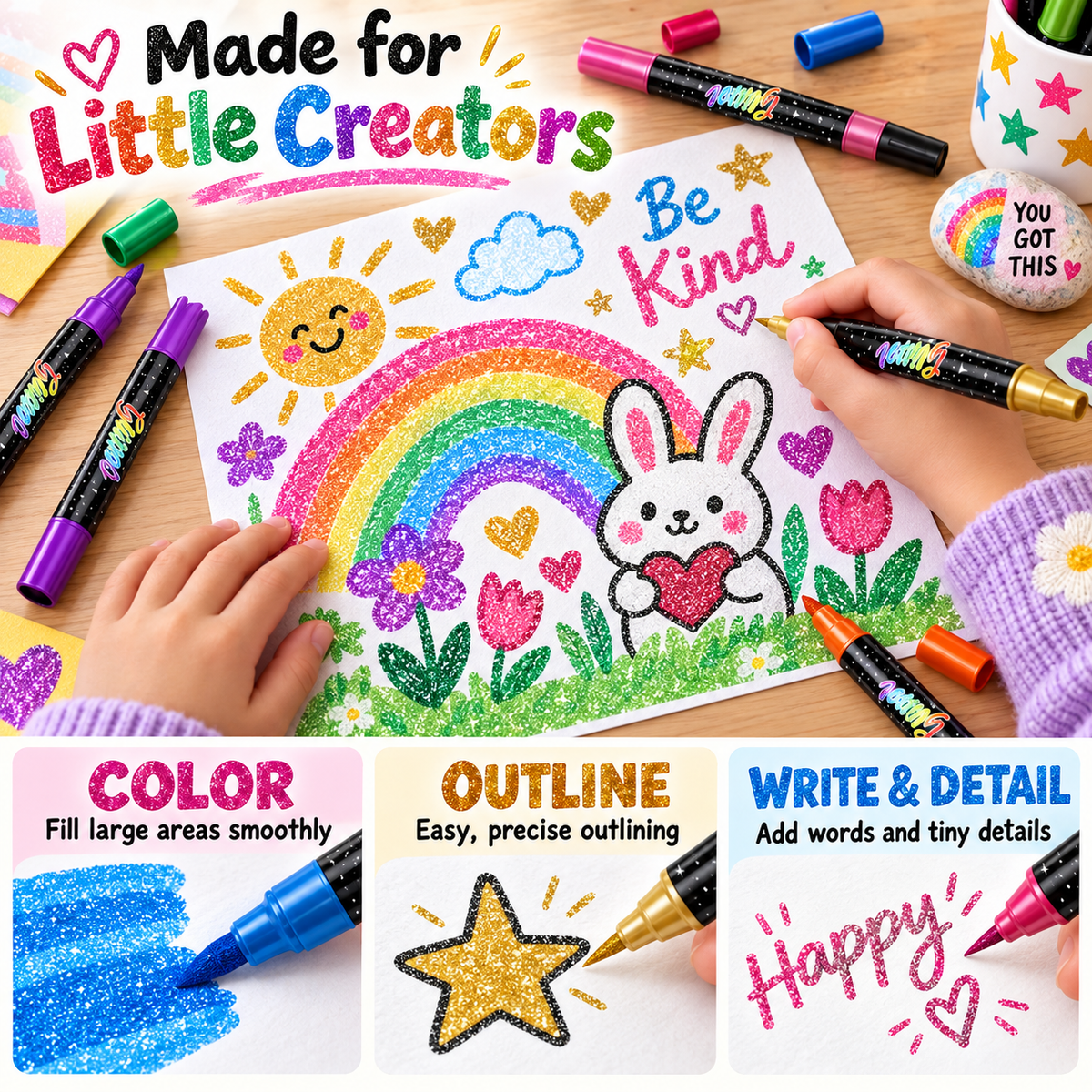 🔥LAST DAY 50% OFF ✨🎨Glitter Effect Brush Markers - Create Sparkling Artwork Easily(🌈24-96 Colors | Smooth No Clog | No Bleed Through📝)