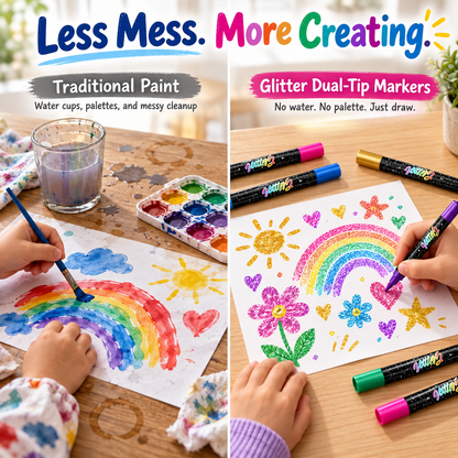 🔥LAST DAY 50% OFF ✨🎨Glitter Effect Brush Markers - Create Sparkling Artwork Easily(🌈24-96 Colors | Smooth No Clog | No Bleed Through📝)