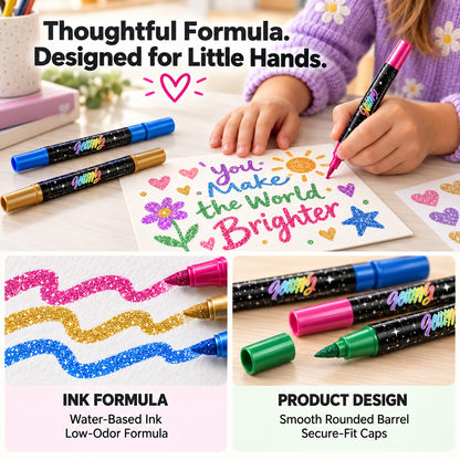 🔥LAST DAY 50% OFF ✨🎨Glitter Effect Brush Markers - Create Sparkling Artwork Easily(🌈24-96 Colors | Smooth No Clog | No Bleed Through📝)
