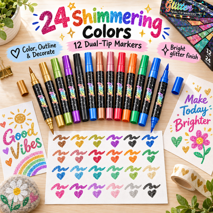🔥LAST DAY 50% OFF ✨🎨Glitter Effect Brush Markers - Create Sparkling Artwork Easily(🌈24-96 Colors | Smooth No Clog | No Bleed Through📝)