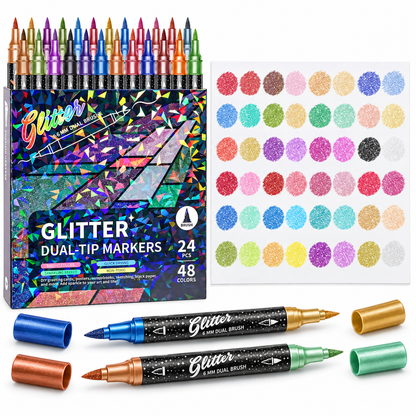 🔥LAST DAY 50% OFF ✨🎨Glitter Effect Brush Markers - Create Sparkling Artwork Easily(🌈24-96 Colors | Smooth No Clog | No Bleed Through📝)