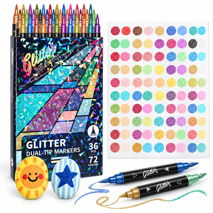 🔥LAST DAY 50% OFF ✨🎨Glitter Effect Brush Markers - Create Sparkling Artwork Easily(🌈24-96 Colors | Smooth No Clog | No Bleed Through📝)
