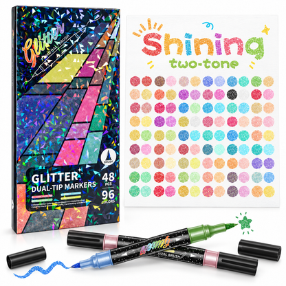 🔥LAST DAY 50% OFF ✨🎨Glitter Effect Brush Markers - Create Sparkling Artwork Easily(🌈24-96 Colors | Smooth No Clog | No Bleed Through📝)