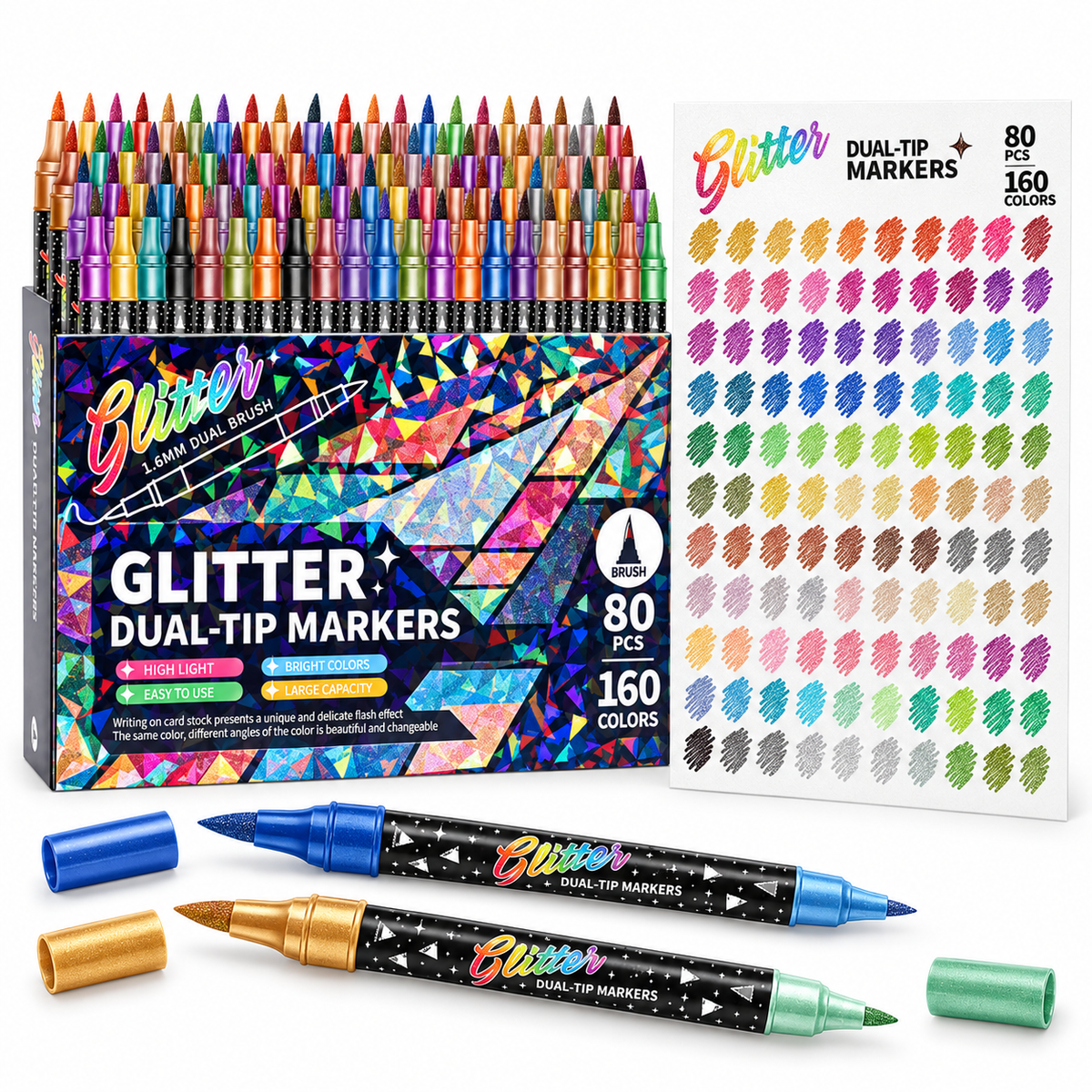 🔥LAST DAY 50% OFF ✨🎨Glitter Effect Brush Markers - Create Sparkling Artwork Easily(🌈24-96 Colors | Smooth No Clog | No Bleed Through📝)