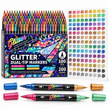 🔥LAST DAY 50% OFF ✨🎨Glitter Effect Brush Markers - Create Sparkling Artwork Easily(🌈24-96 Colors | Smooth No Clog | No Bleed Through📝)