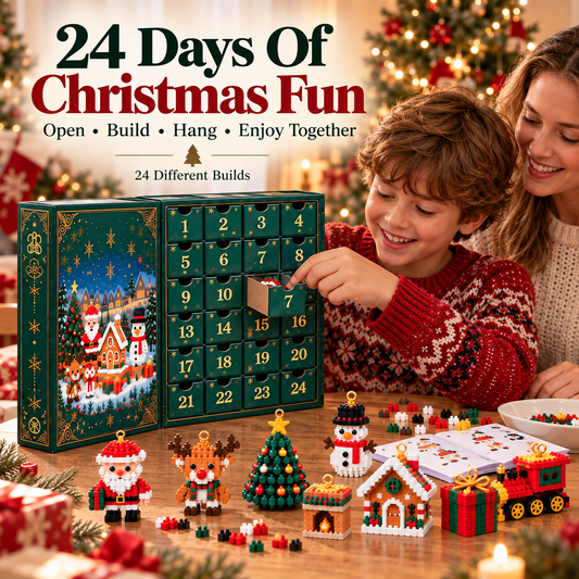 Cookavelle® 24-Day Mini Christmas Ornament Advent Calendar | 24 unique festive buildable designs with hanging loops