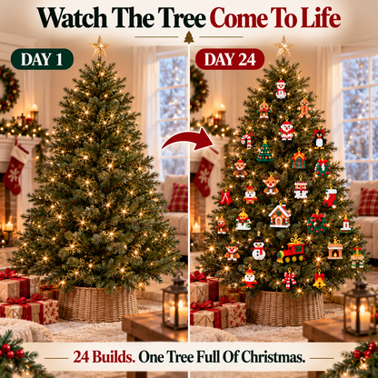 Cookavelle® 24-Day Mini Christmas Ornament Advent Calendar | 24 unique festive buildable designs with hanging loops