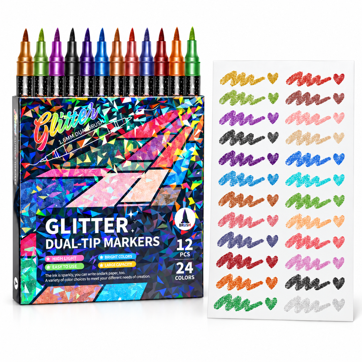 🔥LAST DAY 50% OFF ✨🎨Glitter Effect Brush Markers - Create Sparkling Artwork Easily(🌈24-96 Colors | Smooth No Clog | No Bleed Through📝)