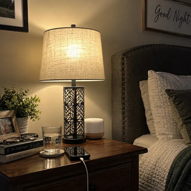 Warm bedroom lamp for everyday light and outage backup